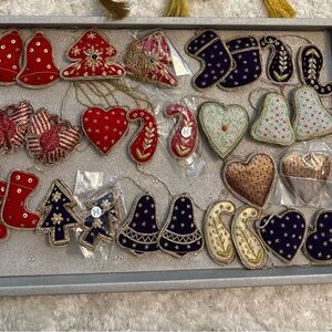 Set of 10 Beaded Christmas Tree Holiday Ornaments